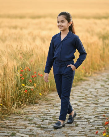 Urban Sparkles | Navy Blue 2-Piece Cotton Silayi Pret for Girls (3-12 Years)