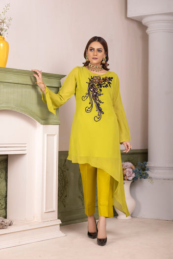 GREEN EMBROIDERED TWO PIECE SUIT