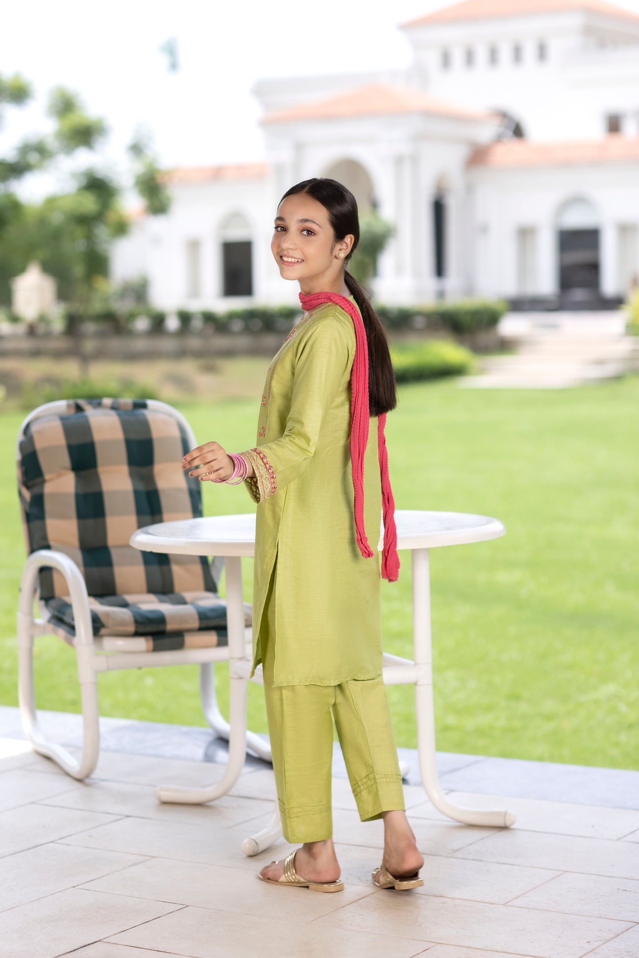 3 Piece Stitched Embroidered Dress Green