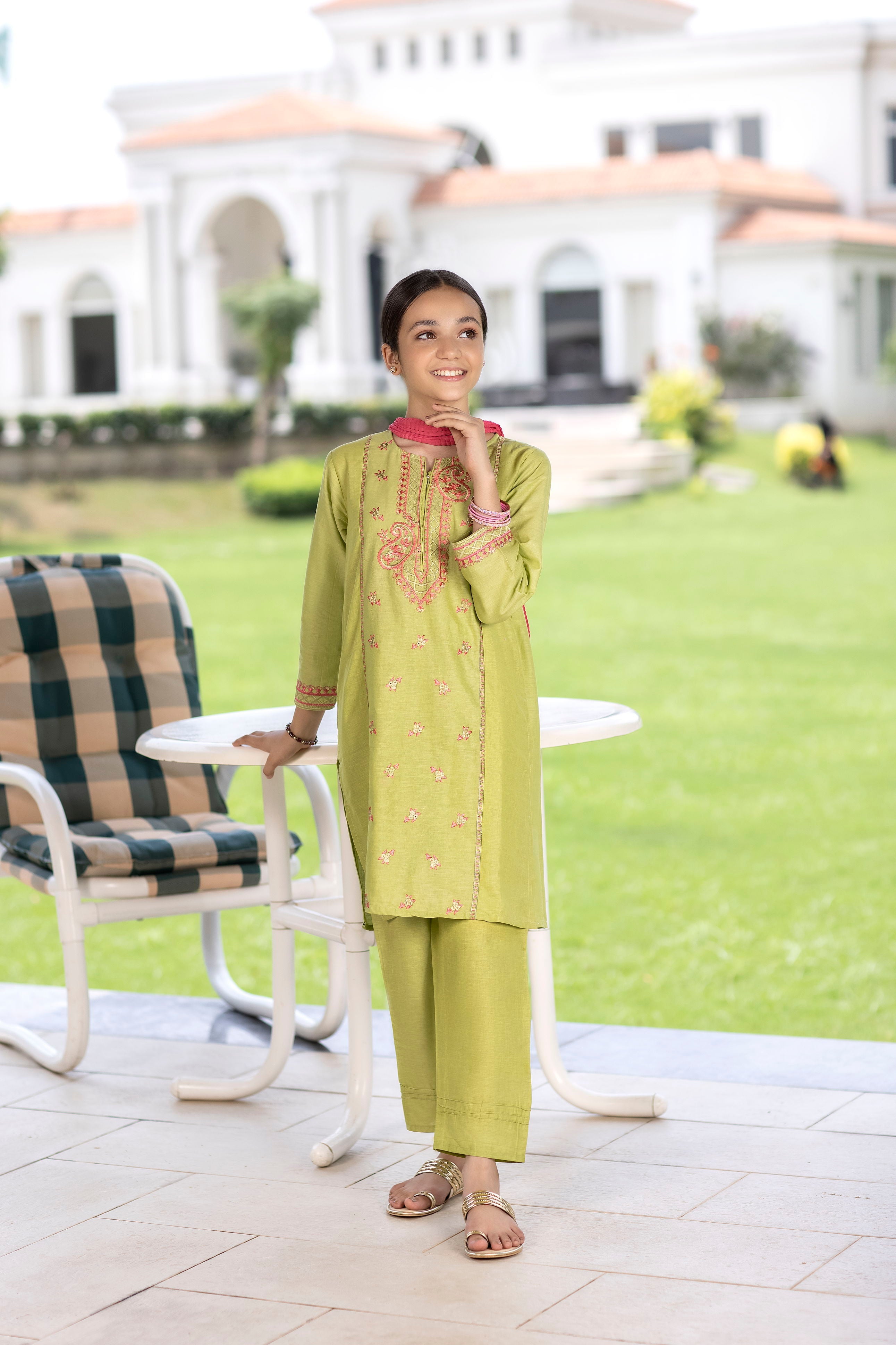 3 Piece Stitched Embroidered Dress Green