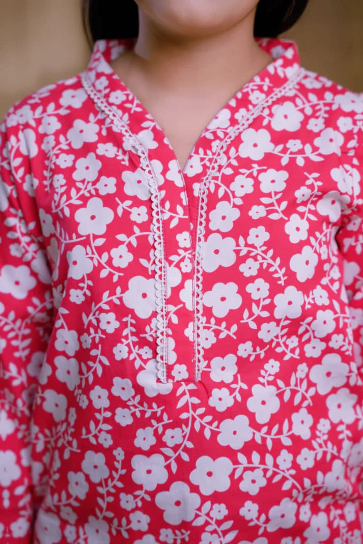 Close-up of a pink floral patterned shirt