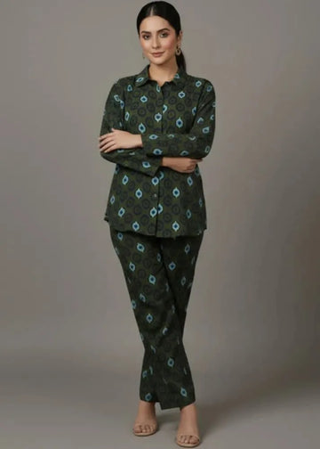 Mystic Eye: Olive Raw Silk Co-Ord Set