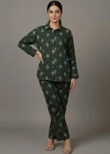 Mystic Eye: Olive Raw Silk Co-Ord Set
