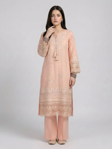 Aura 04 | 3PC Peach Embroidered  Lawn Suit