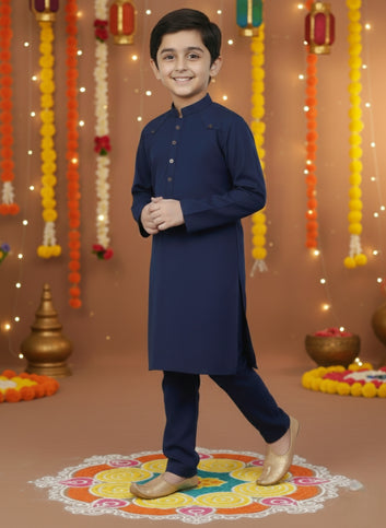 Navy Noor – Elegant Navy Blue Tropical Kurta Set