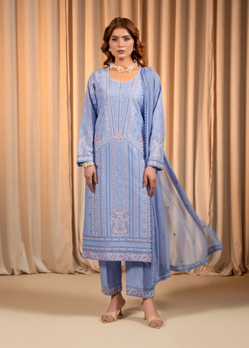 3PC Emb Lawn Periwinkle – Hand Embell