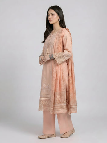 Aura 04 | 3PC Peach Embroidered  Lawn Suit