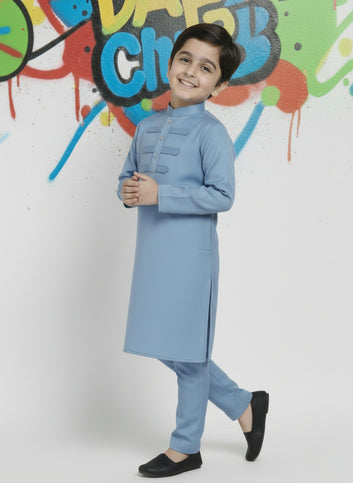 Sanwal Yaar – Boys’ Sky Blue 2-Piece Kurta Set