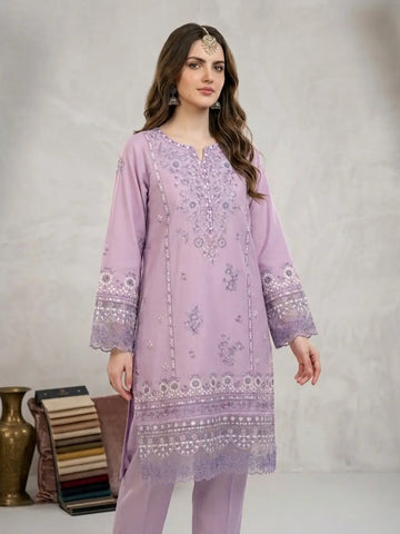 Aura-03 - Dusty Lavender Embroidered Stitched 3-Piece Lawn Cotton