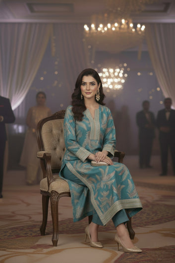 Silk Signature - Pista Green Printed Silk 2-Piece | Sparkles Pret