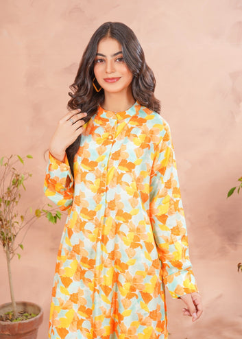 Sparkles Saffron | Digital Print Raw Silk Ensemble