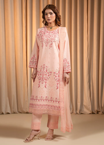 3 Piece Emb Lawn – Peach Hand Embellished