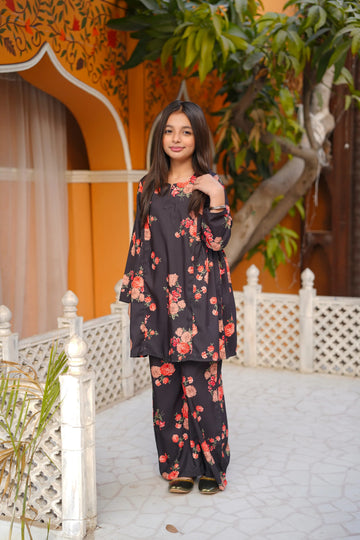 Black Floral | 2pc Digital Print Short Frock
