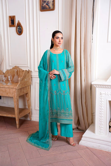 Cyan Enigma – Luxury Chiffon 3PC Unstitched