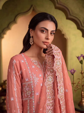 Coral Pret – Luxury Chiffon Embellished Stitched 3PC | Sparkles Pret