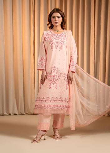 3 Piece Emb Lawn – Peach Hand Embellished