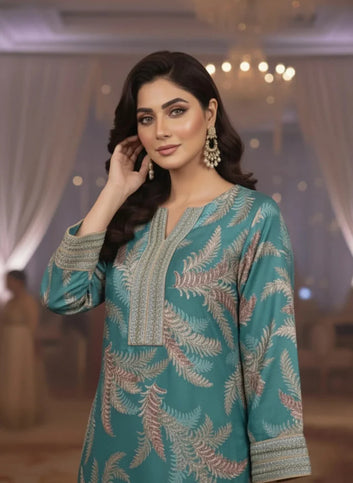 Silk Signature - Pista Green Printed Silk 2-Piece | Sparkles Pret