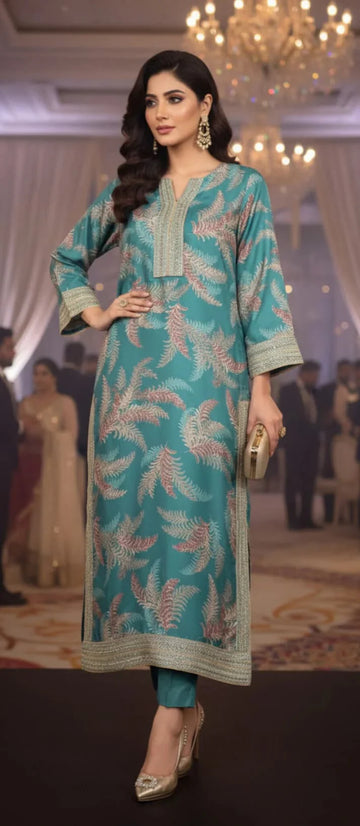 Silk Signature - Pista Green Printed Silk 2-Piece | Sparkles Pret