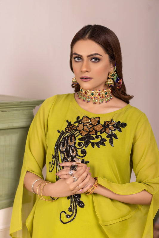 GREEN EMBROIDERED TWO PIECE SUIT